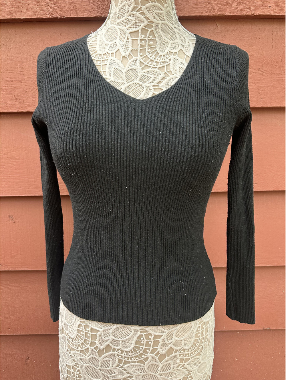 Heart & Moon Black Ribbed V Neck Sweater Long Sleeve
